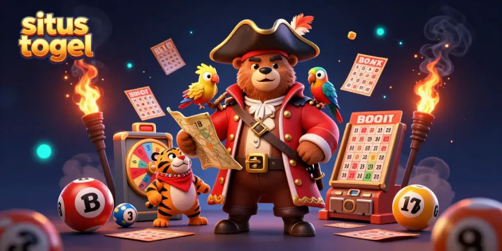 Experience thrilling situs togel gameplay with a pirate bear and tiger in a vibrant lottery adventure.