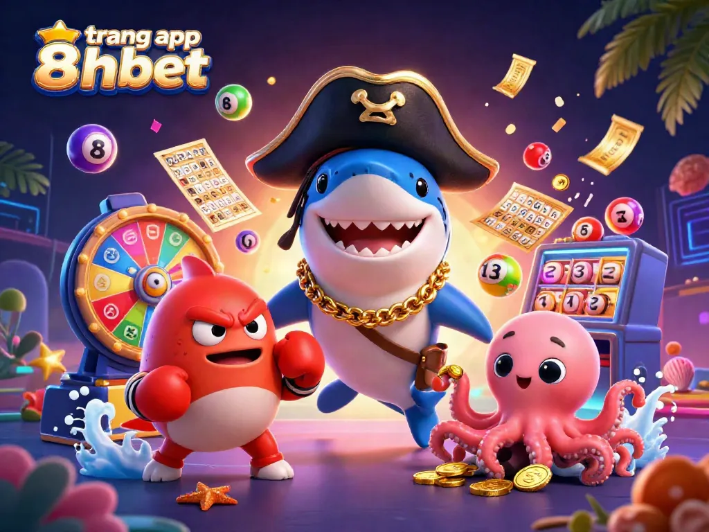Engage with the thrilling features of the trang app 8xbet, highlighted by colorful lottery elements and whimsical characters.