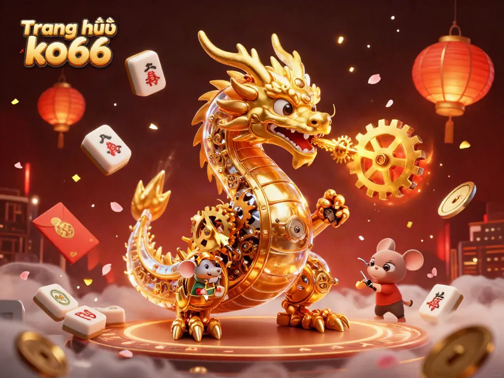 Engage with the thrilling action of Trang chủ ko66 featuring a golden dragon amidst casino symbols.