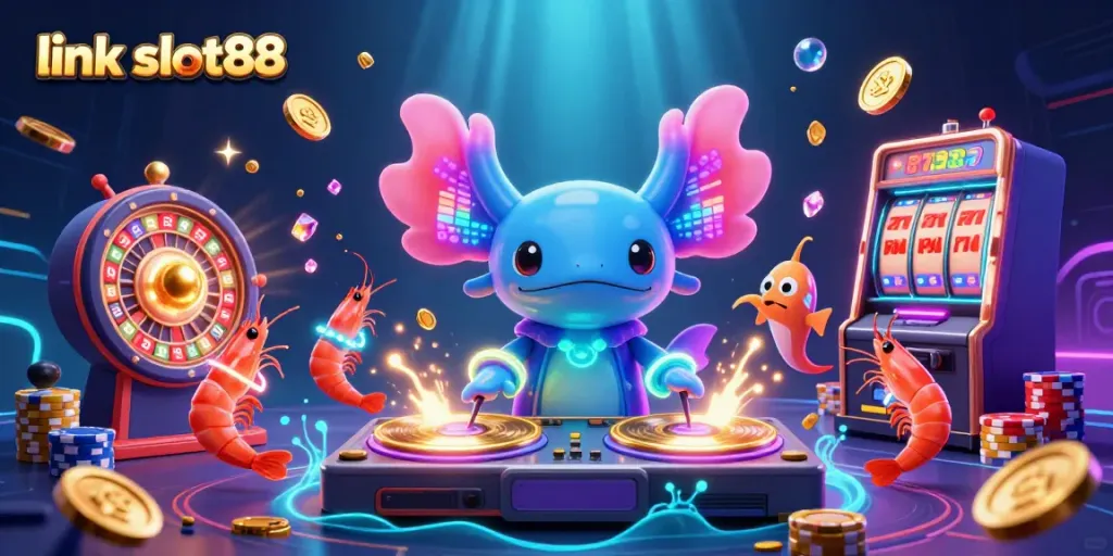 Menggali jackpot dengan link slot88 dalam ilustrasi kasino yang ceria dan energik.
