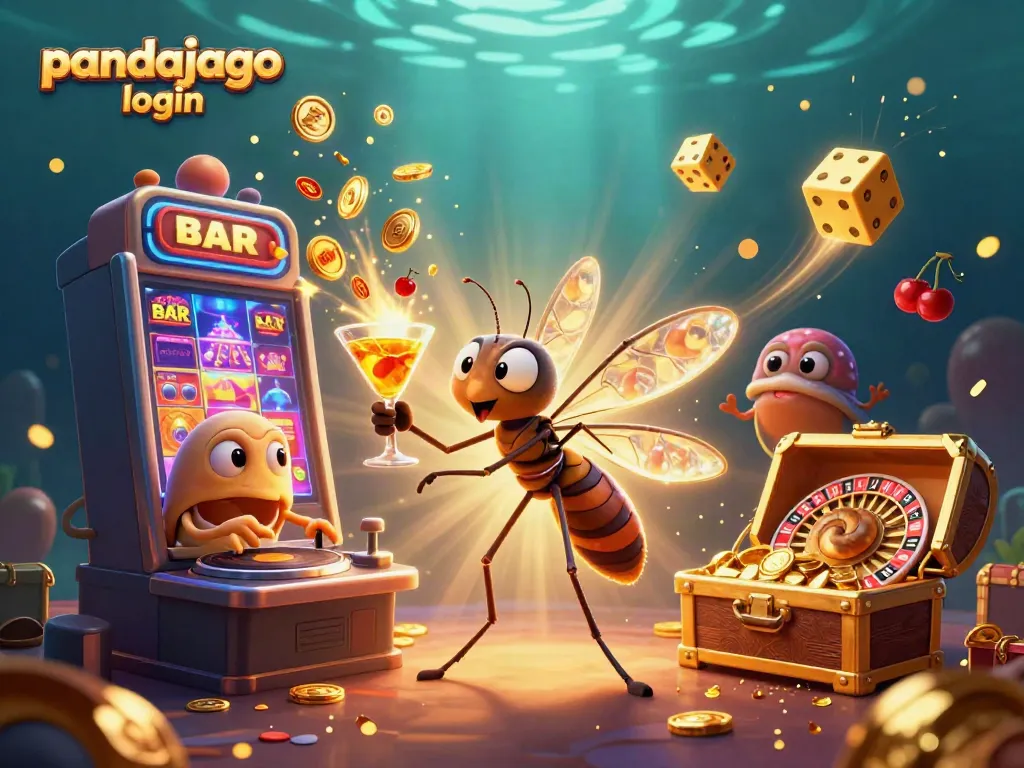 Visualisasikan pandajago login untuk permainan slot yang menggairahkan dengan simbol keberuntungan dan elemen kasino.