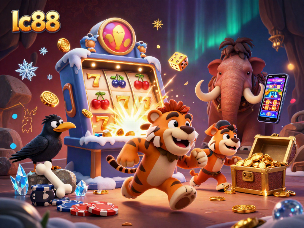 Experience winning excitement at lc88 with a thrilling prehistoric casino scene featuring unique characters and vibrant game elements.