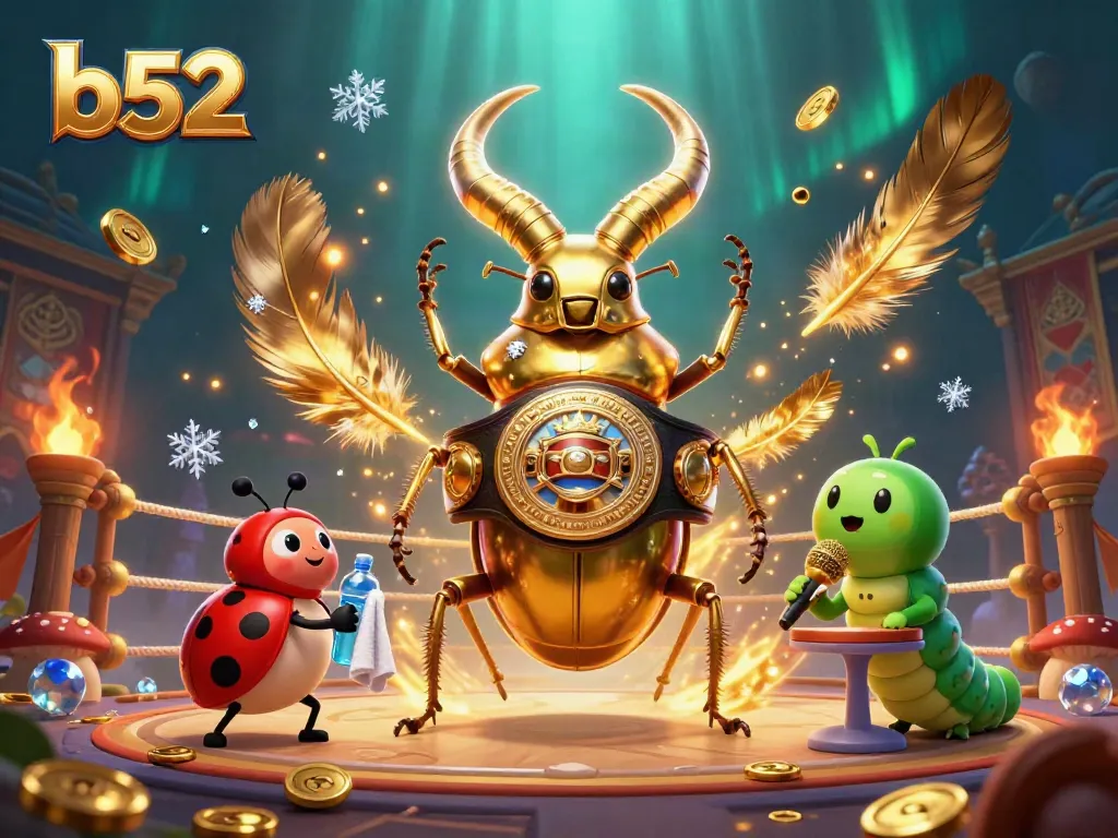 Join the b52 showdown with a giant beetle in a dazzling casino combat scene.