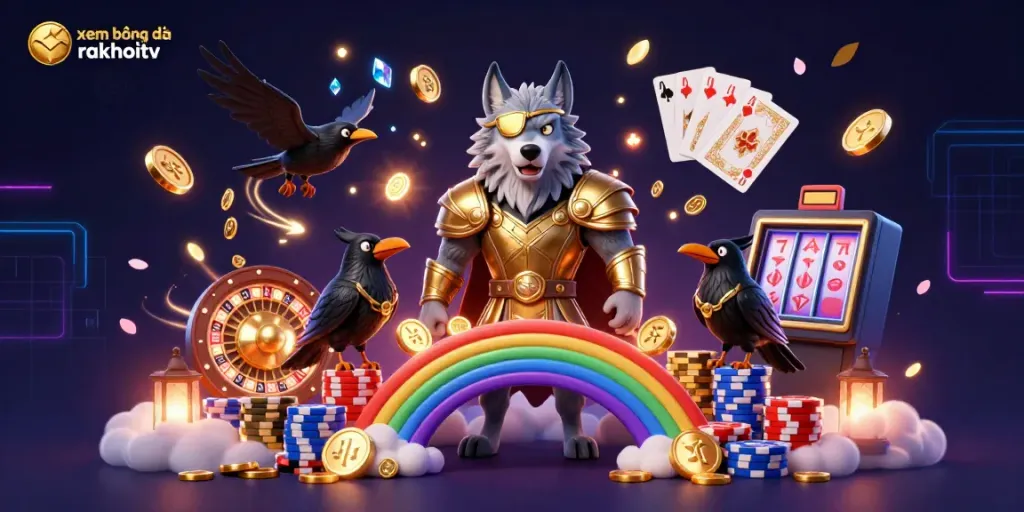 Experience xem bóng đá rakhoitv with action-packed casino scenes featuring Odin and golden treasures.