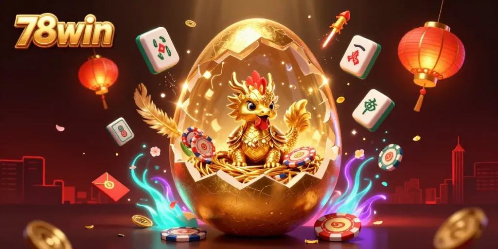 Experience thrilling online gaming at 78win with golden dragon and poker chips in a vibrant casino atmosphere.