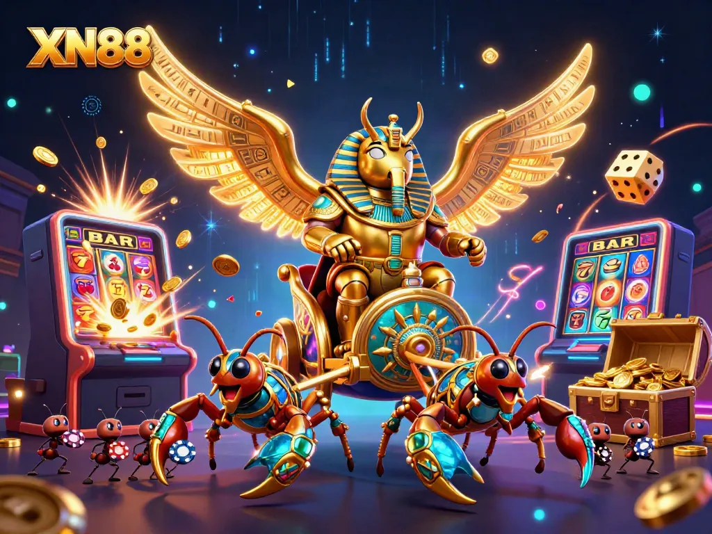 Experience XN88's thrilling jackpot adventure with a golden scarab and scorpions.