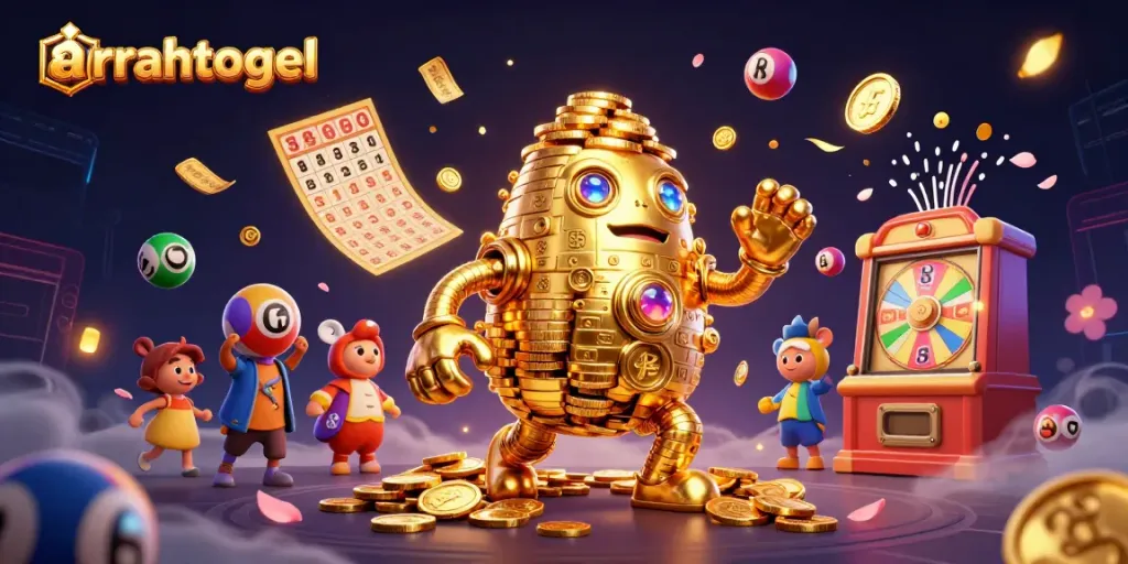 Experience arahtogel’s vibrant casino world with golden golems, bouncing lottery balls, and exciting gaming elements.