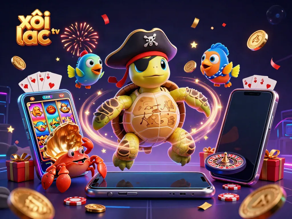 Experience the thrill of xôi lạc tv with vibrant gambling elements and cartoon characters in a dynamic scene.