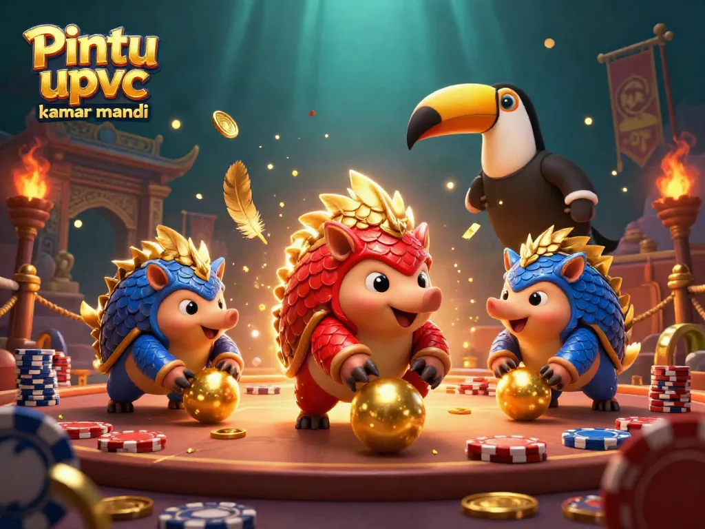 Pintu upvc kamar mandi showcases vibrant pangolins in action, surrounded by casino-themed visuals.
