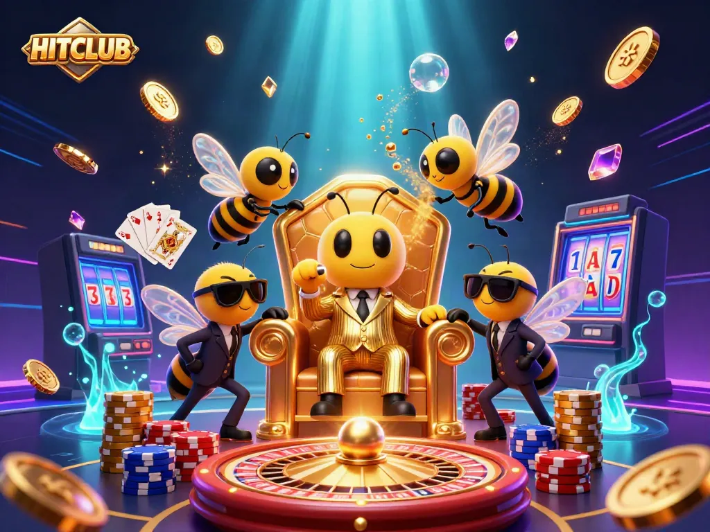 Experience the thrilling ambiance of HITCLUB with a buzzing bumblebee mob boss, dynamic casino elements, and a vibrant atmosphere.