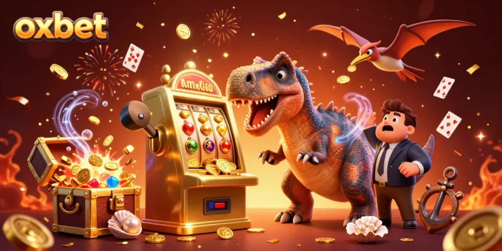 Experience the excitement of winning at oxbet with dynamic characters celebrating jackpots and vibrant casino elements.