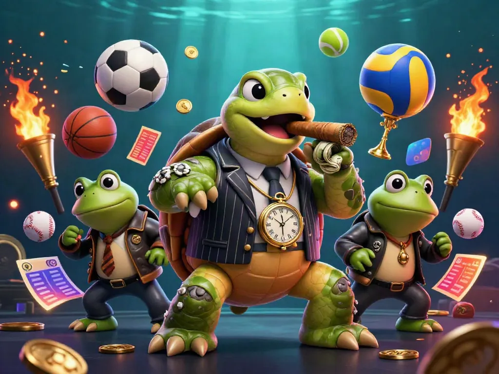 Experience LV88 casino action with a snapping turtle mobster and bullfrog enforcers amidst dynamic sports betting elements.
