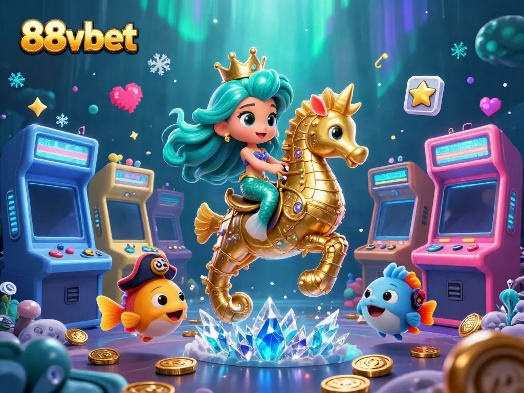 Engage with dynamic gameplay at 88vbet featuring a mermaid princess and seahorse in a vibrant casino undersea world.