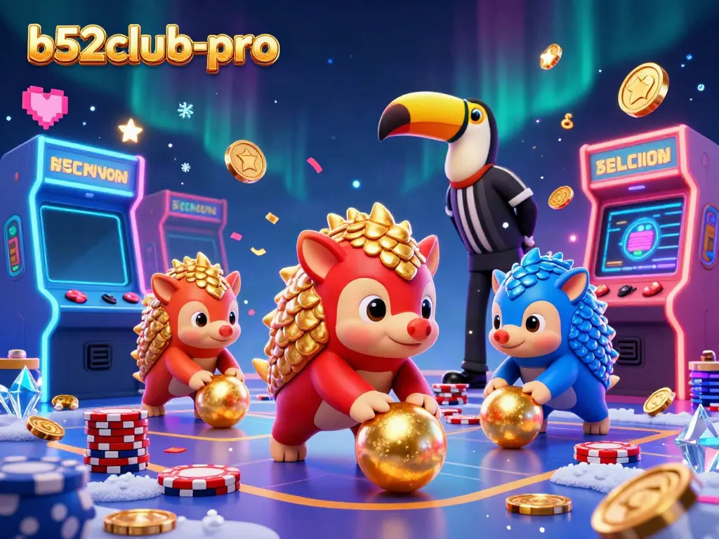 Experience thrilling gameplay with b52club-pro as pangolins battle through poker chips in a dynamic casino scene.