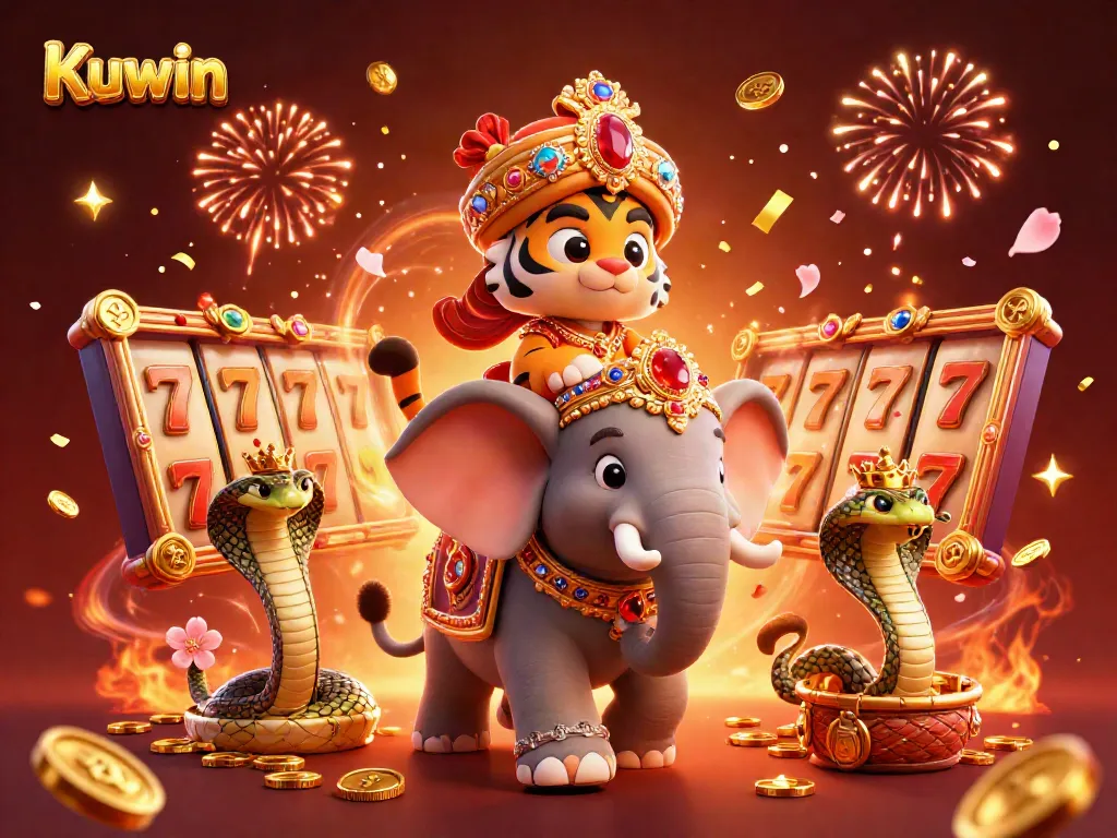 Kuwin brings a vibrant 3D casino scene to life with joyful characters and exciting slot elements.