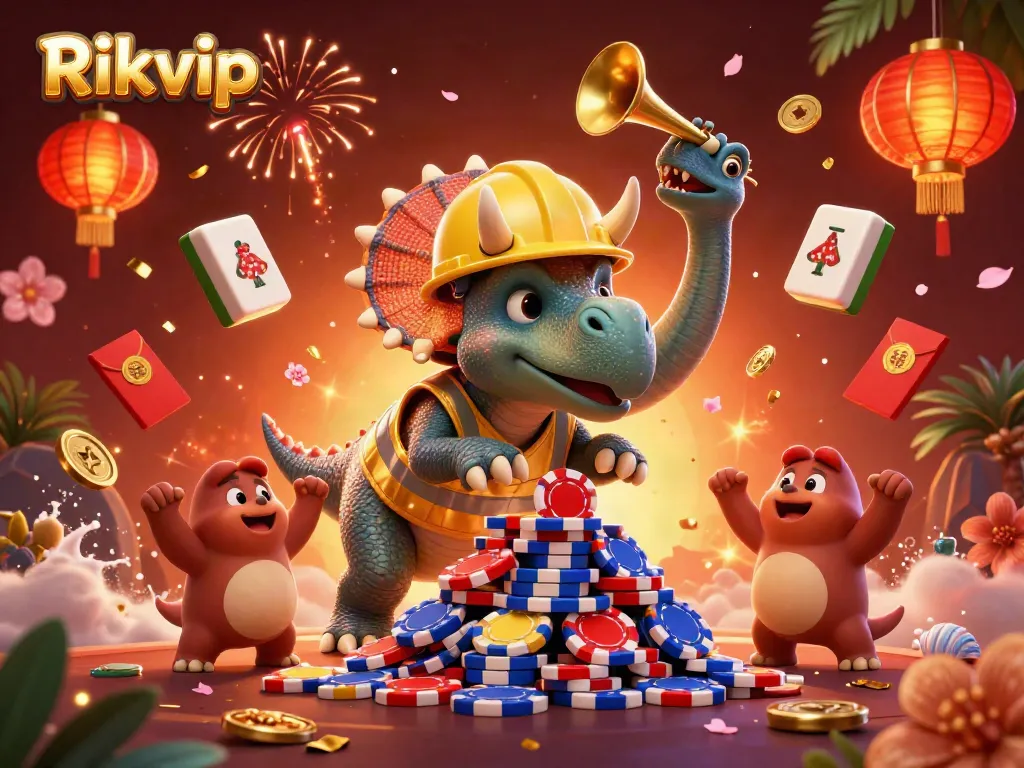 Experience the excitement of Rikvip with vibrant casino elements celebrating wins!