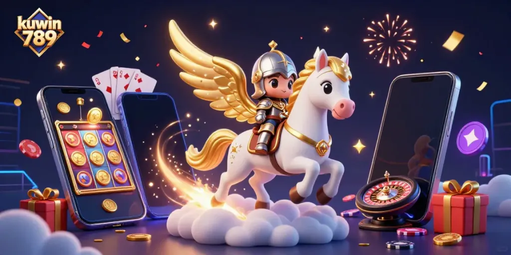 Experience the thrilling world of kuwin 789 with a vibrant 3D casino scene featuring magical elements and dynamic gameplay.