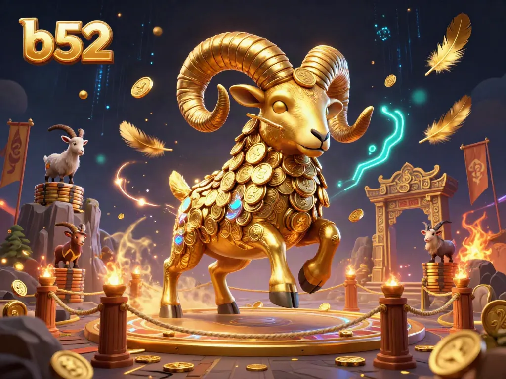 Experience thrilling b52 action with a golden ram charging through a betting arena.