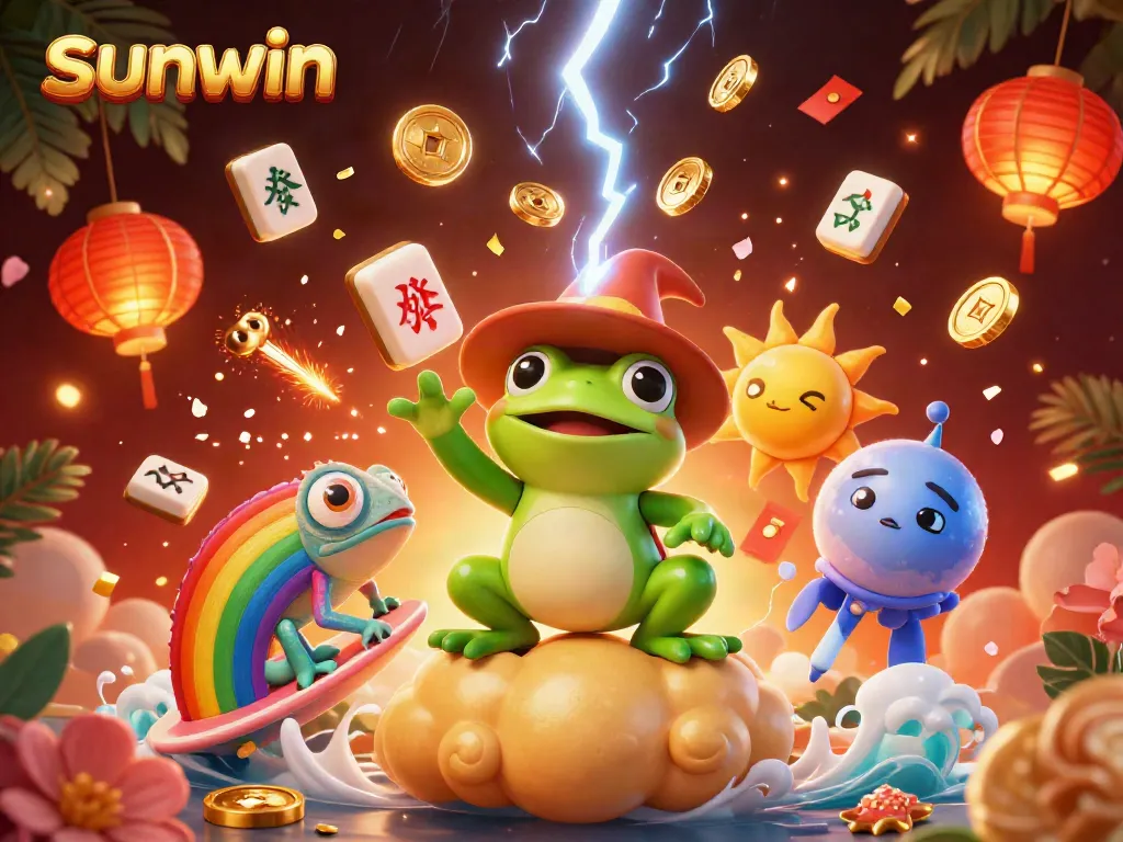 Experience the thrill of sunwin casino with a vibrant scene of golden coins, luck, and magic.