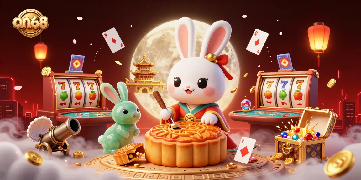 Experience the magical world of on68 where a moon rabbit reveals poker chips in a captivating casino.