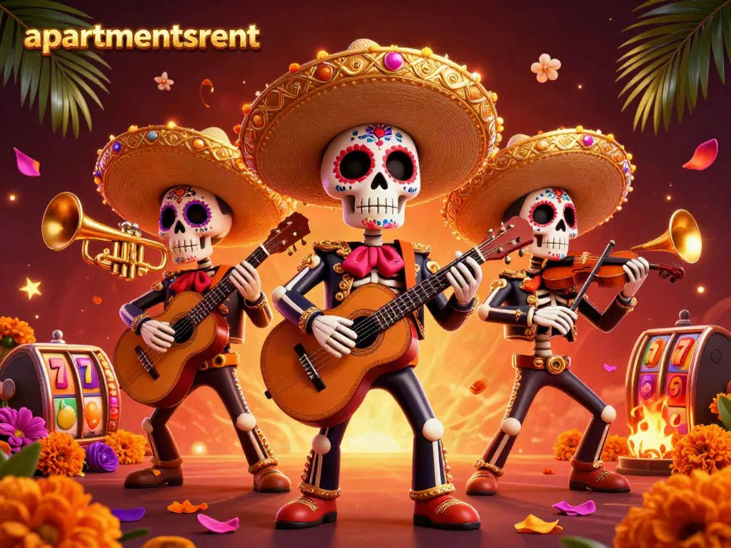 Apartmentsrent menyuguhkan keseruan bermain slot dengan mariachi kerangka dalam suasana meriah.
