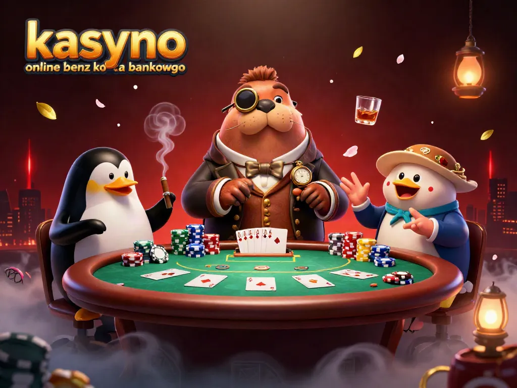 Experience thrill at kasyno online bez konta bankowego with this vibrant 3D depiction of card players.