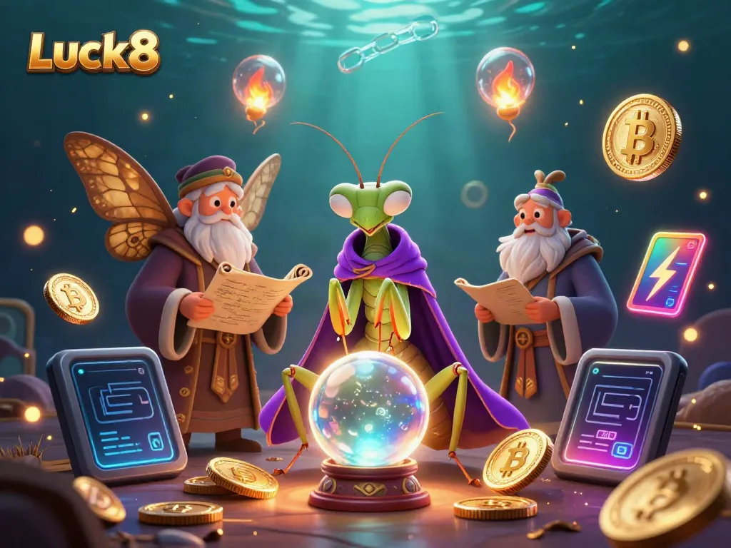 Luck8 players enjoy a mystical gaming experience with vibrant characters and crypto elements.