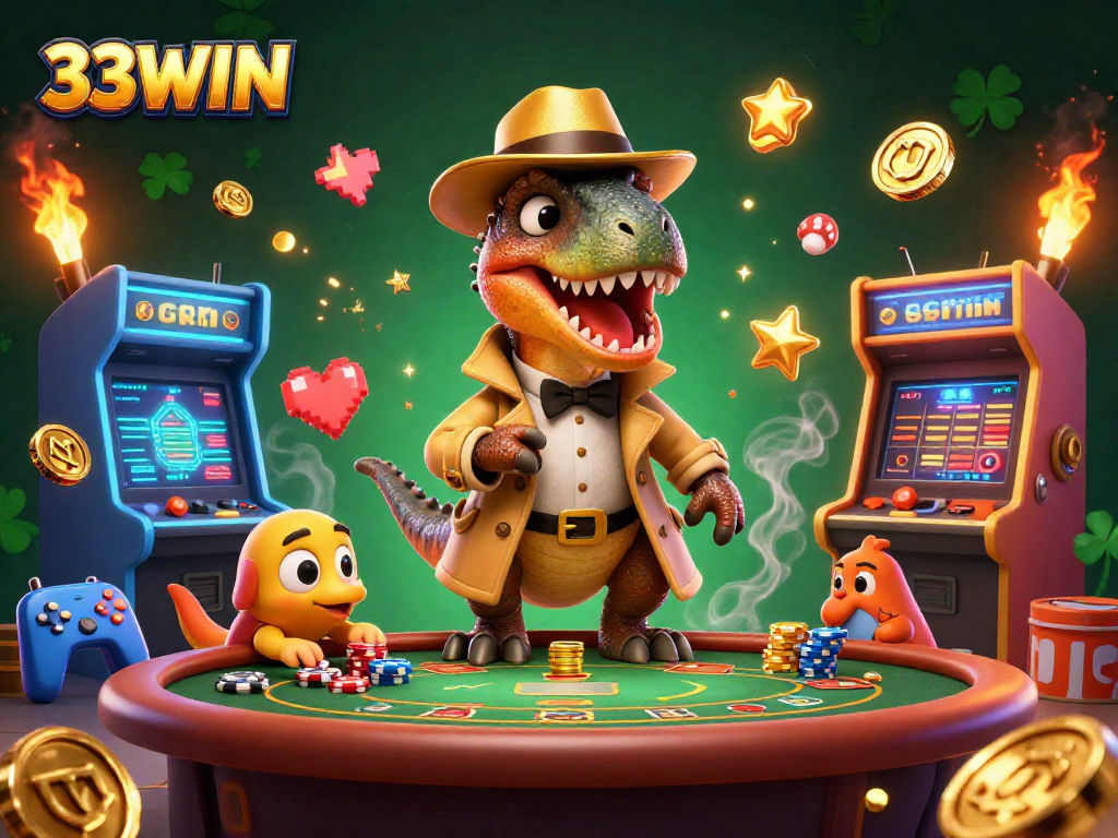 Experience thrilling gaming at 33WIN with our immersive casino-themed illustration.