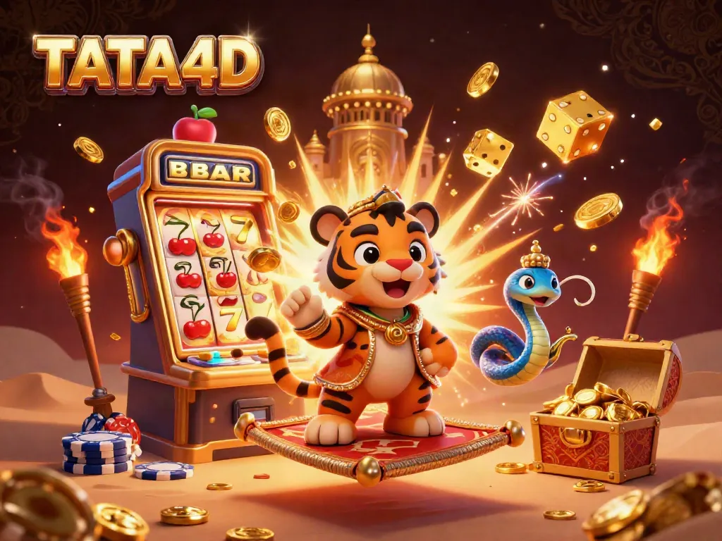 TATA4D engaging jackpot experience featuring a tiger sultan in a vibrant casino setting with exciting game elements.