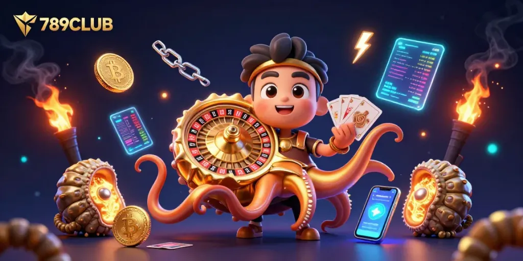 Experience the vibrant thrill of 789CLUB with a dazzling roulette wheel and crypto coins