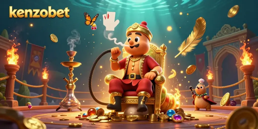 Experience the excitement of kenzobet with vibrant casino-themed 3D illustration featuring unique characters.