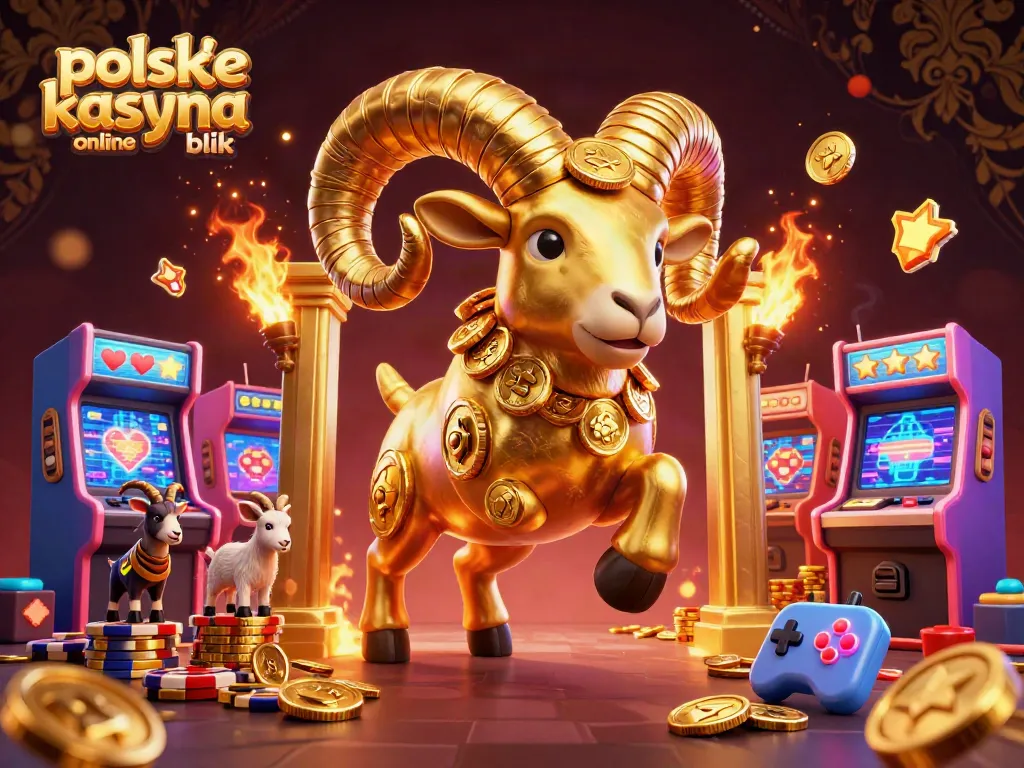 Engaging polskie kasyna online blik scene with golden ram and dynamic gaming elements.