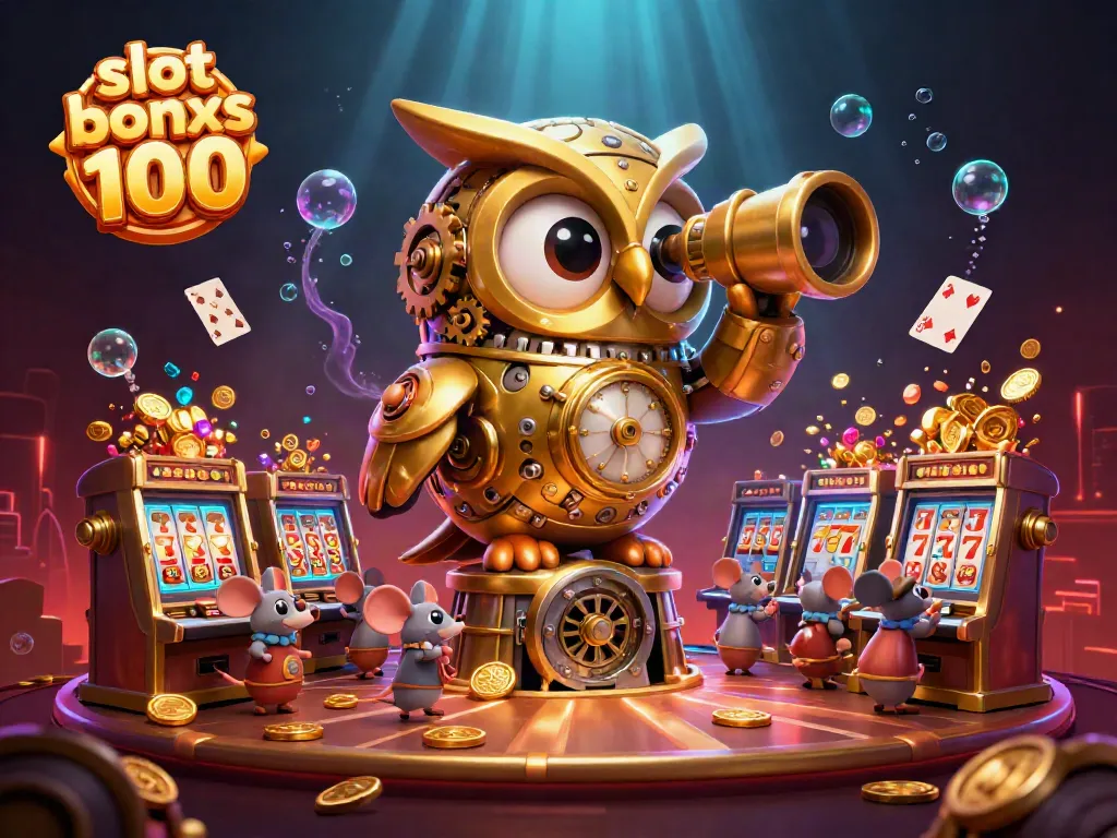 Experience the thrill of slot bonus 100 with our vibrant casino scene featuring unique characters and treasures.
