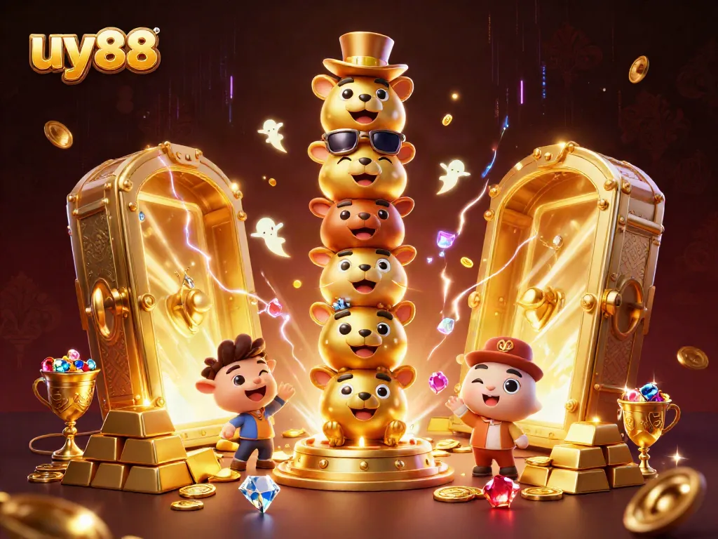 Win big at uy88 with a vibrant 3D illustration of a golden totem pole bringing casino excitement.