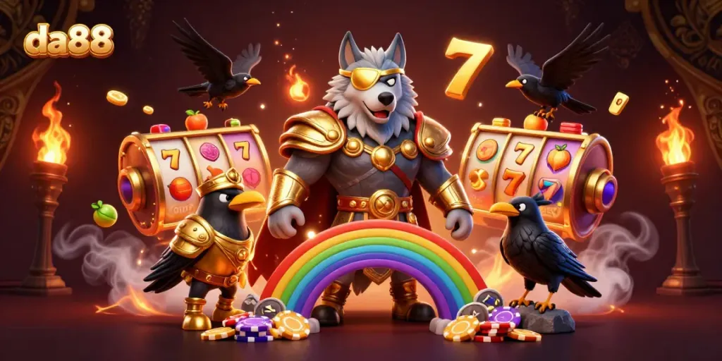 Spin the reels at da88 with Odin and his ravens in a captivating casino scene.