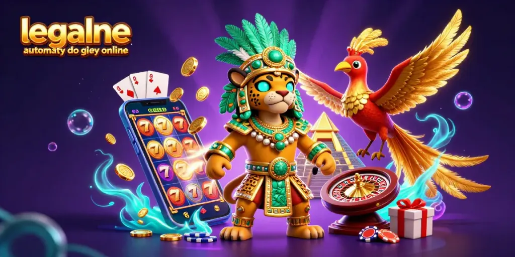 Experience legalne automaty do gier online with vibrant winning elements in a rich 3D casino scene.