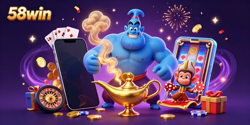 Engage with thrilling 58win casino adventures featuring a genie and magical elements.
