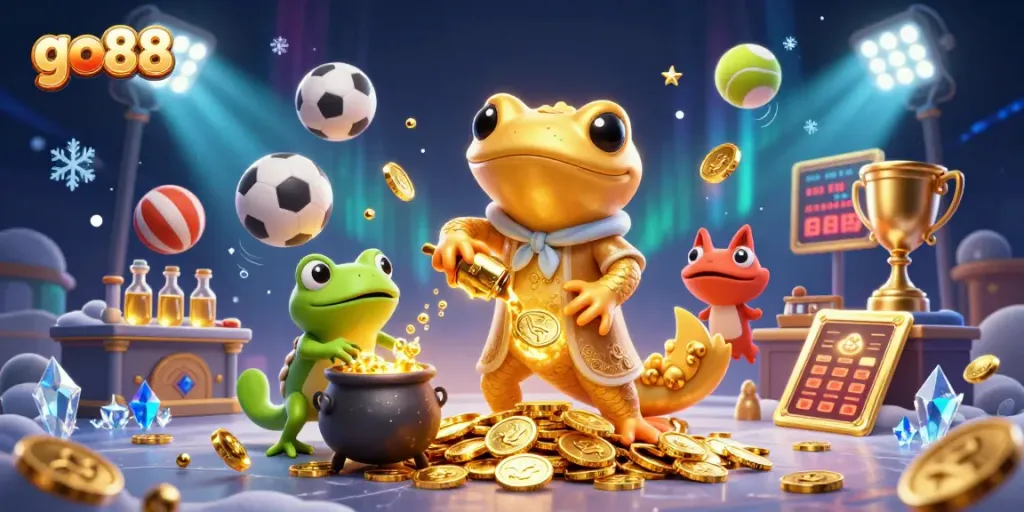 Engage with go88's exciting game dynamics in a rich 3D illustration of a casino scene.