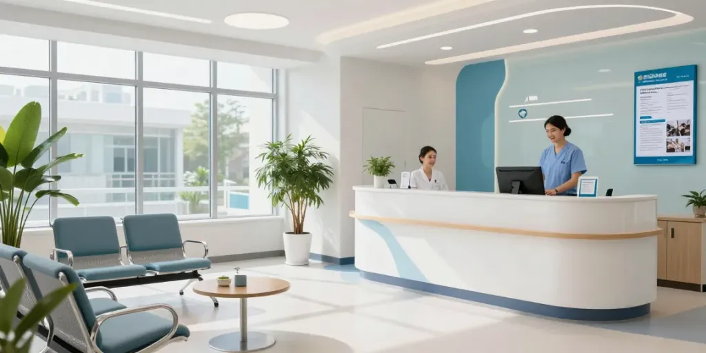 Link slot in a healthcare clinic showcasing patient care services and doctor consultations.