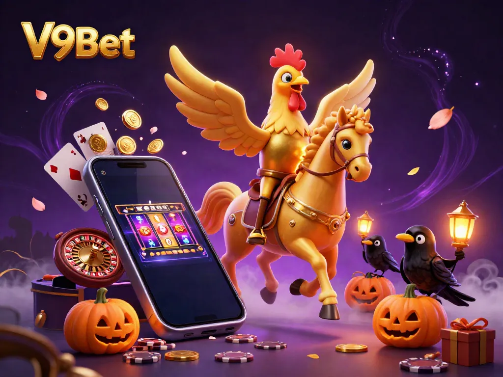 Experience the exciting world of V9Bet with a vivid scene showcasing animated characters and dynamic gaming elements.
