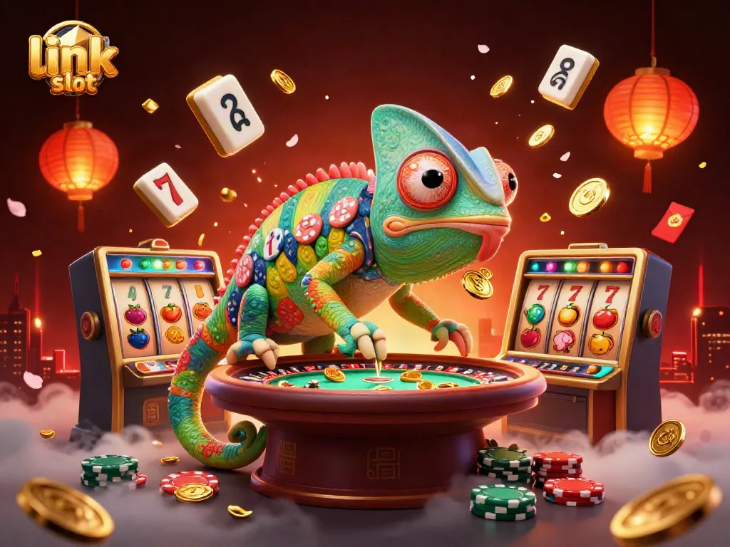 Engage with the vibrant world of link slot casino games featuring colorful slot reels and characters.