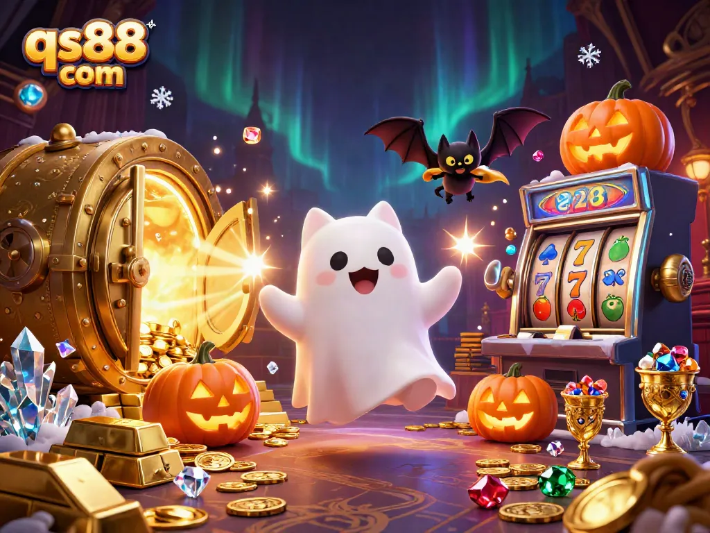 Engage with qs88 com through an enchanting ghost-themed casino adventure illustration.