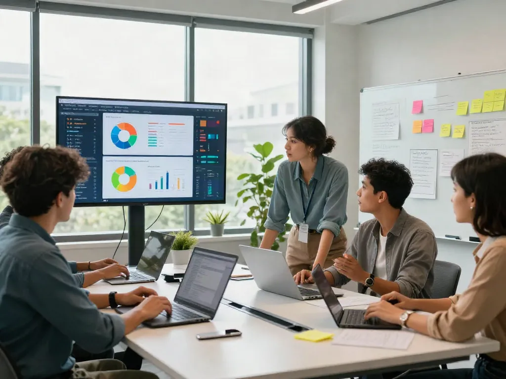 Team collaboration at istana 404's digital business solutions workspace, showcasing innovation and teamwork.