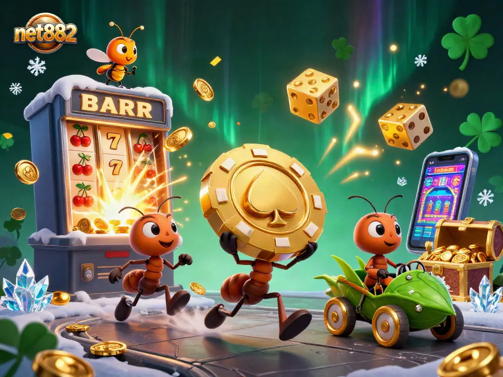 Experience net882's exciting jackpot excitement with a heist team of ants and casino treasures.