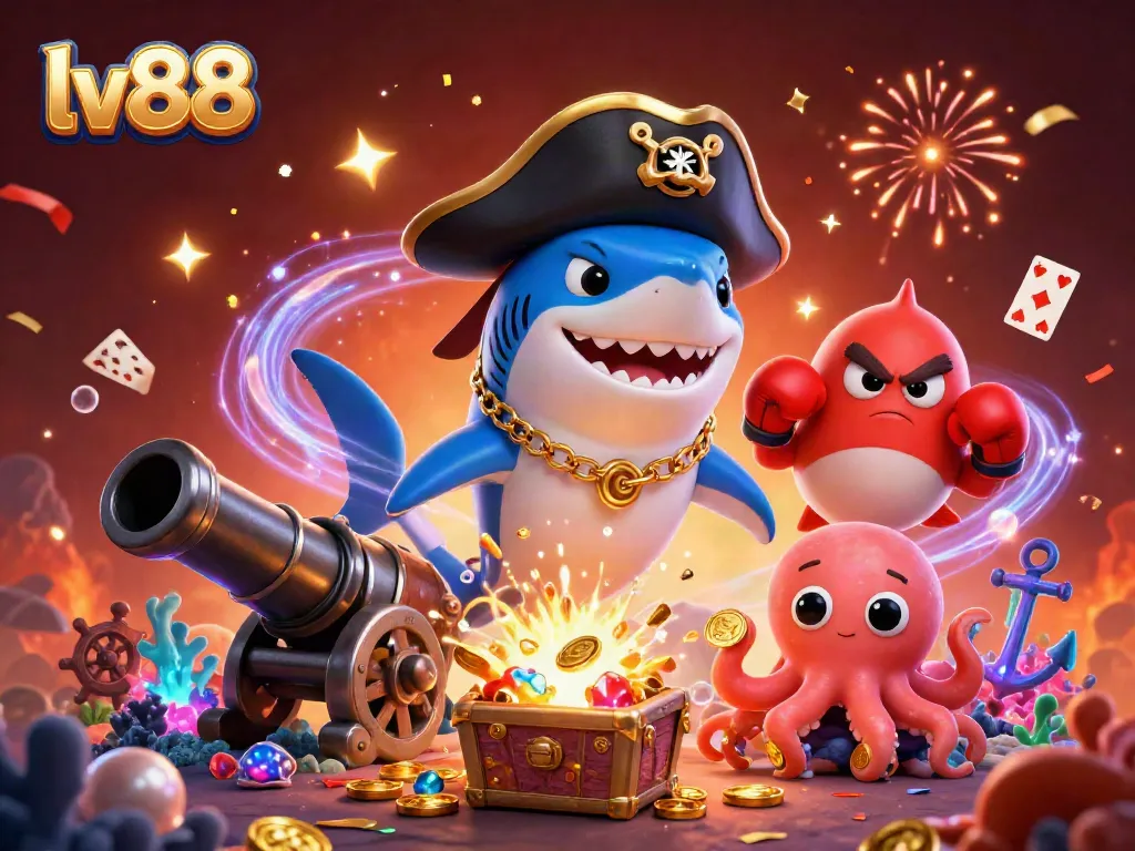 Get ready to win at lv88 with our vibrant casino adventure featuring a pirate shark and treasure!