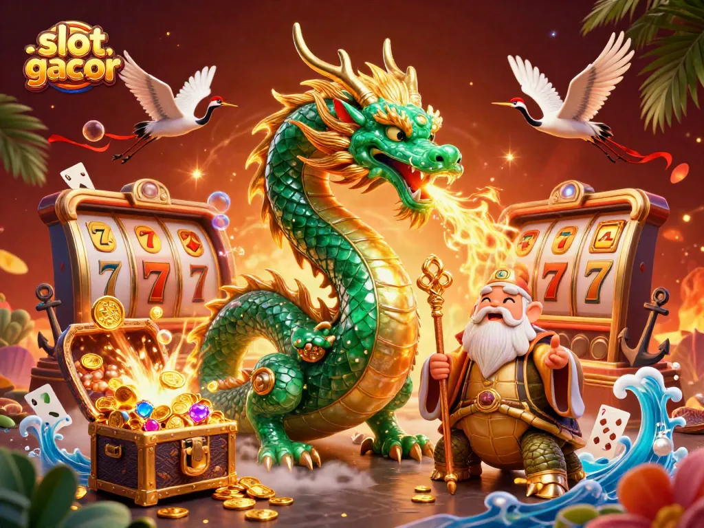 Engage with slot gacor through a dynamic scene of luck featuring magical elements and casino symbols.