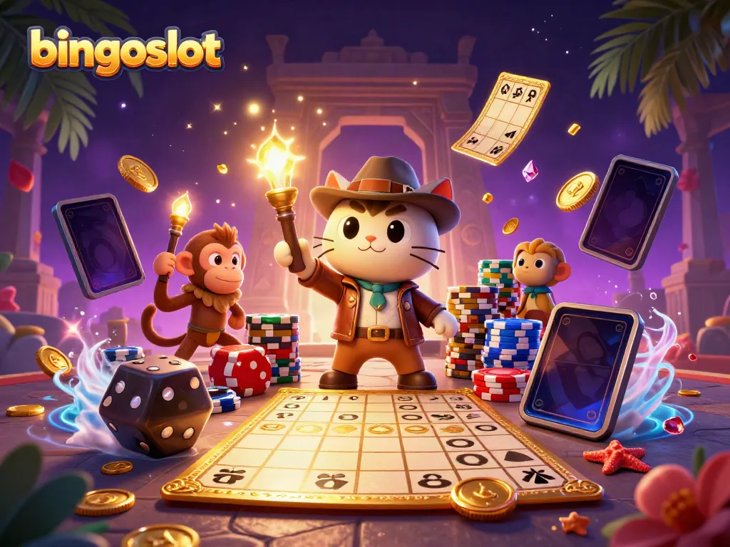 Menangkan permainan bingo dengan bingoslot, kartu bingo dan koin emas di tengah petualangan.