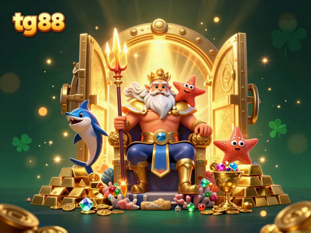 Experience the thrill of tg 88 with Neptune and treasure-laden adventures in this vibrant illustration.