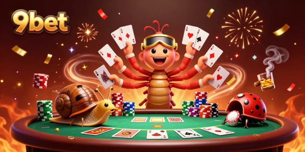 Participate in thrilling gaming action at 9bet with our dynamic casino scene featuring unique characters and vibrant elements.