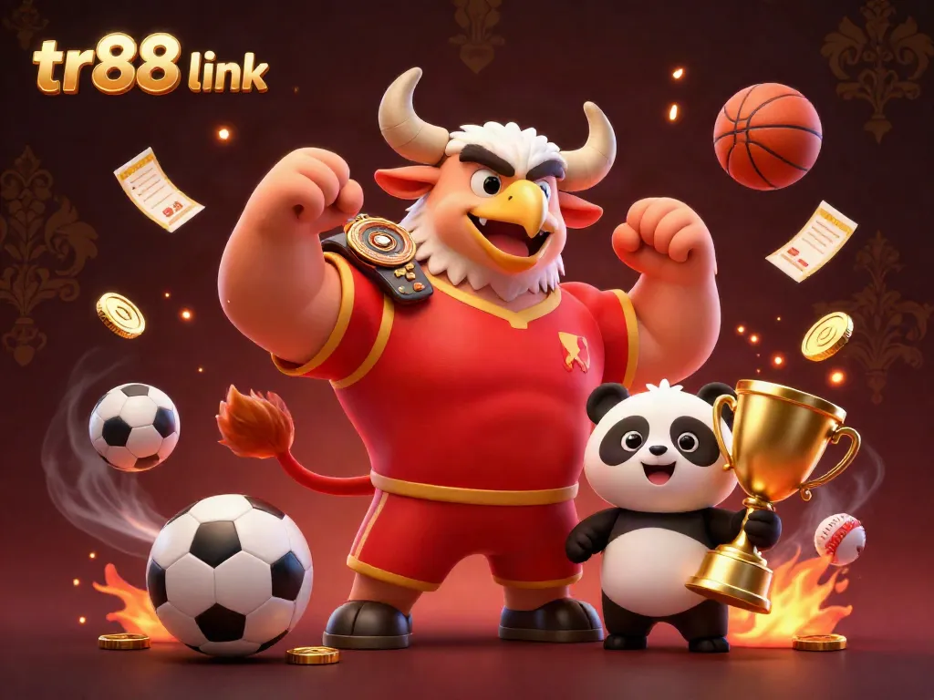 Experience the excitement of betting with TR88 link featured in this dynamic 3D gambling illustration.